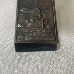 Vintage Dutch windmill embossed metal match Box holder.