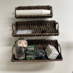 Set of 3 Wall-Mounted Woven Storage Baskets