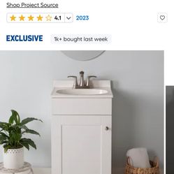 GLACIER BAY. 630 204 WHITE BLANCO 18 in vanity combo juego combinado de tocador de 45,7 cm 18.6 IN W x 16.6 IN D x 35.1 IN H 47,3 см AN x 42,2 см PR x