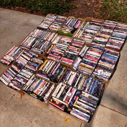 Approximately 650 DVDs.  At $325 works out to 50 cents each. Cheap!