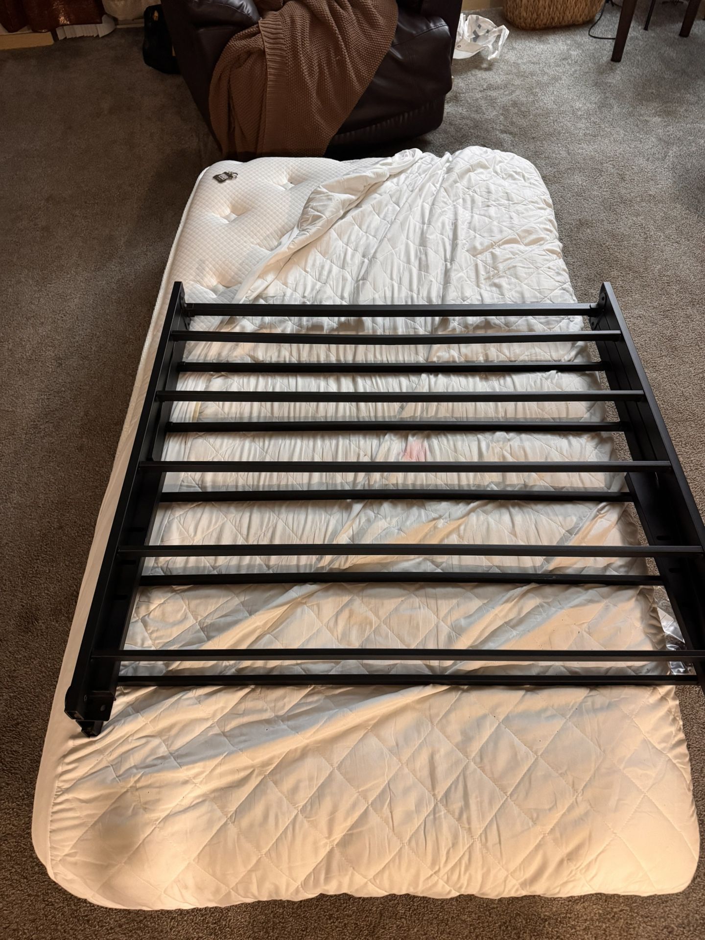 Two twin beds and their mattresses all together!!