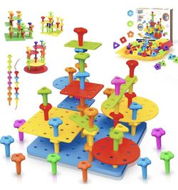 Peg Board Toy set 73Pcs DIY Building Stacking Toys for Kids 3-6 Years Old,STEM Educational Kids Toy for Brain Development,Montessori Sensory Toys,Upgr