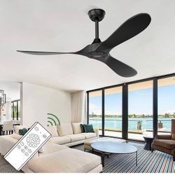 Black Ceiling Fan, Modern Ceiling Fans with Remote, Indoor/Outdoor Ceiling Fans for Patios Farmhouse Bedroom, 52", Matte Black 015070
