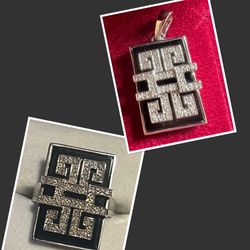 Affinity - Black Onyx & Diamond Ring (size 8) & Pendant / Enhancer Set In  Sterling Silver .925  … Beauty 