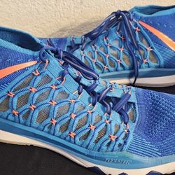 Nike Men's Training Ultrafast Flyknit Blue Orange Shoes 843694-646 Size 11.5