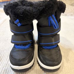 Merence UnisexKids Snow Boots Black Blue Faux Fur Lined Hook & Loop Toddler SZ7