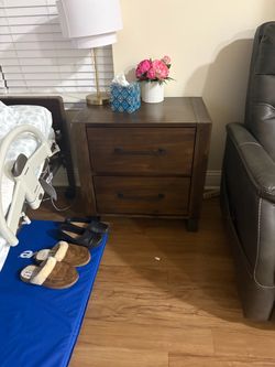 Dark Brown Wood 2-Drawer Nightstand