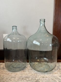 2 Giant Glass Bottles Jars Vases