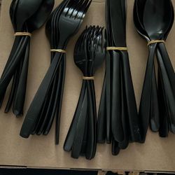 BLACK STAINLESS SPOONS FORKS TEASPOONS KNIVES BLACK