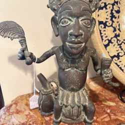 Bronze Male African Bamilexe Tribal Statue