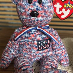 Bundle of 3 red, white and blue Ty Beanie Babies USA Bear Glory Bear Leftie