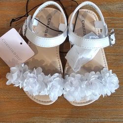 New Baby Girl Toddler Girls Size 7 Flower White Shoes Sandals 