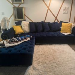 Royal Blue Velvet L-Shaped Sectional Couch