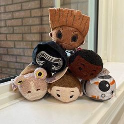 Disney Bundle of Star Wars and Marvel Tsum Tsum’s Rey, Groot, BB-8 Jar Jar Binks 