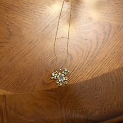 Gold butterfly, blue gemstone necklace