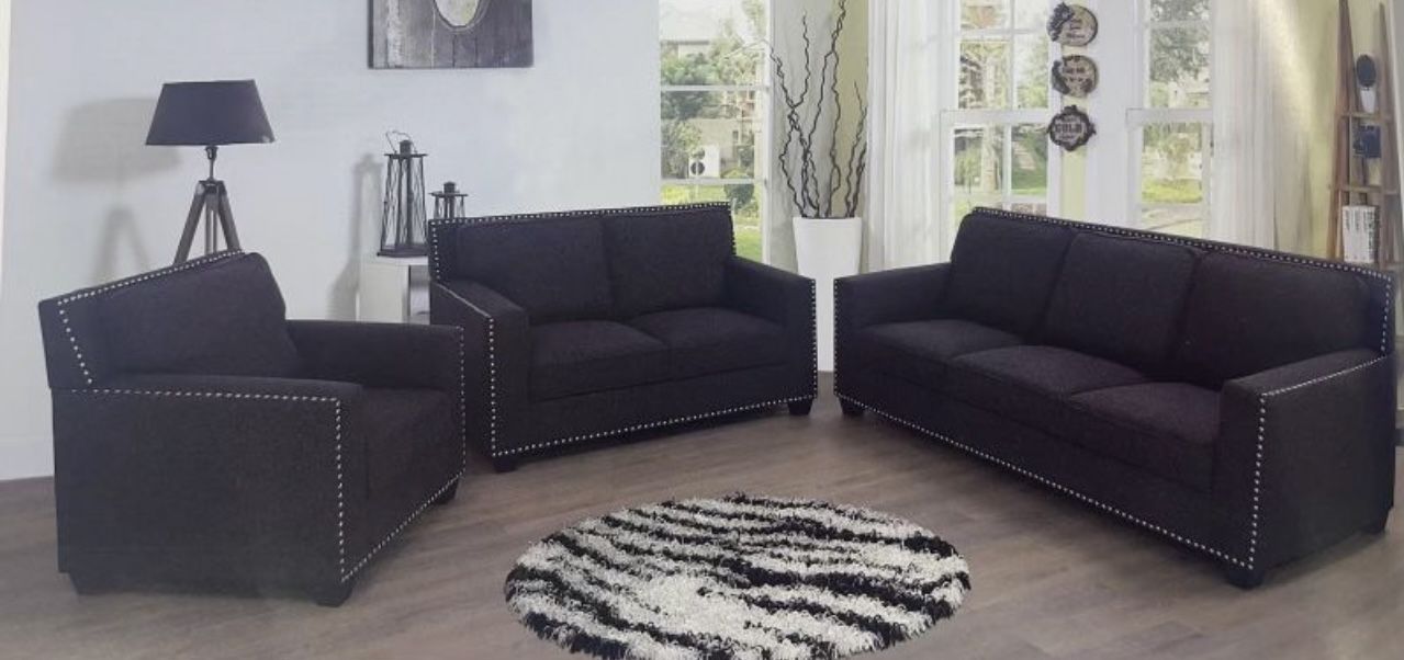 Modern Style Charcoal Linen Three Piece Couch Set