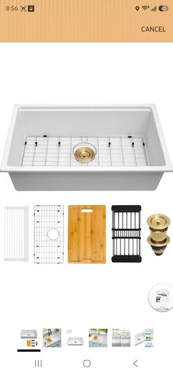 YAQUN White Undermount Kitchen Sink 28 Inch - Drop In Granite Quartz Composite Workstation Sink - Deep Single Bowl,Dual Mount,with Accessories (White,