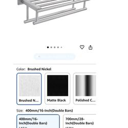 Wall-Mounted Double Towel Rack with Shelf – Brushed Nickel  NEW