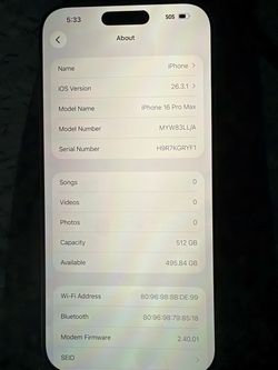 iPhone 16 pro Max 512GB