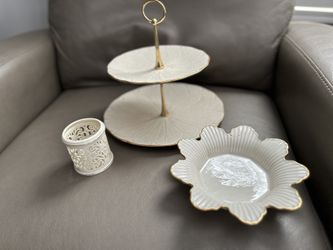 LENOX 3 PIECES CANDY DISH CANDLE HOLDRR 2 TIRR DESERT TRAY