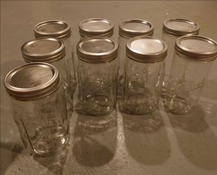 Lot of 9 Wide Mouth Ball Mason Jars With Extra lids