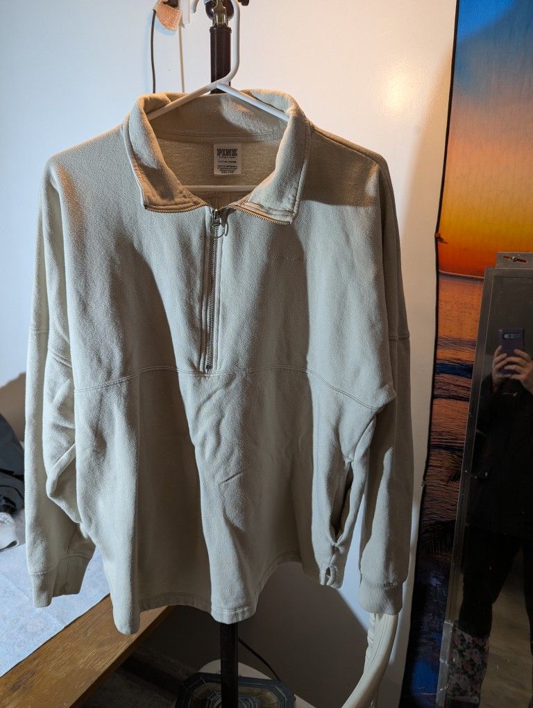 PINK Victoria’s Secret Sweatshirt Women's Size Small 1/4 Zip Pullover Beige 