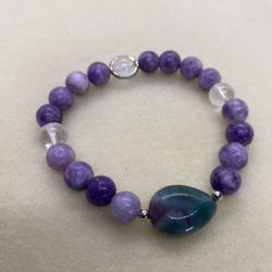 Handcrafted One Of A Kind Bracelet Purple Mica And Clear Quartz New