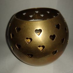 Brass Candle Holder with Heart Cut Outs