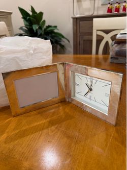 2 New Picture-Frame Clocks. Silver. Velvet backing. Never used.