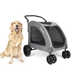 Timati 4 Wheels Dog Stroller Foldable Pet Jogger Stroller For Single Or Multiple Medium And Large Dogs Travel Carrier Breathable Animal Stroller Easil