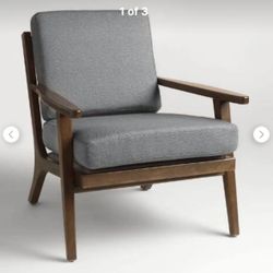 Mid Century Grey Upholstered Wood Chair