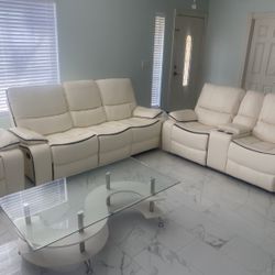 NEW🔥🔥White 3PC Manual Recliner Sofa Set (Sofa - Love - Chair)