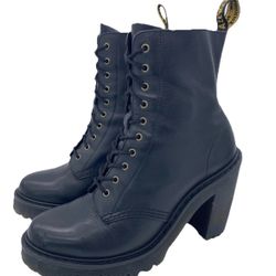 Dr. Martens Kendra Women Boots Size 8 Black Leather Lace Up Chunky Heel Platform