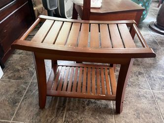 Wooden Slat Bench with Lower Shelf