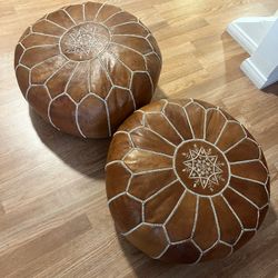 Moroccan Leather Pouf Ottomans  