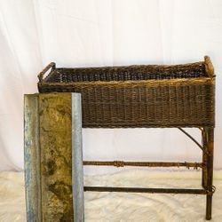 Antique Wicker Planter With Galvanized Planter From 1920's