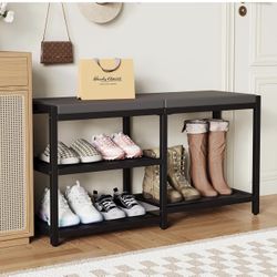 Shoe Bench & Rack Storage Bench - Entryway Bench with Seat Cushion, Stable Organizer for Entryway & Living Room, Holds Up to 300 lb, (35" L x 12" W x 