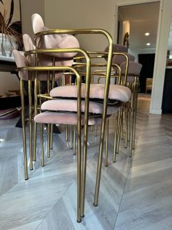 Set of 6 Dusty Pink Velvet Dining Chairs with Gold Legs