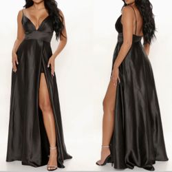 New Black Fashion Nova Open Bar Tonight Satin Maxi Dress