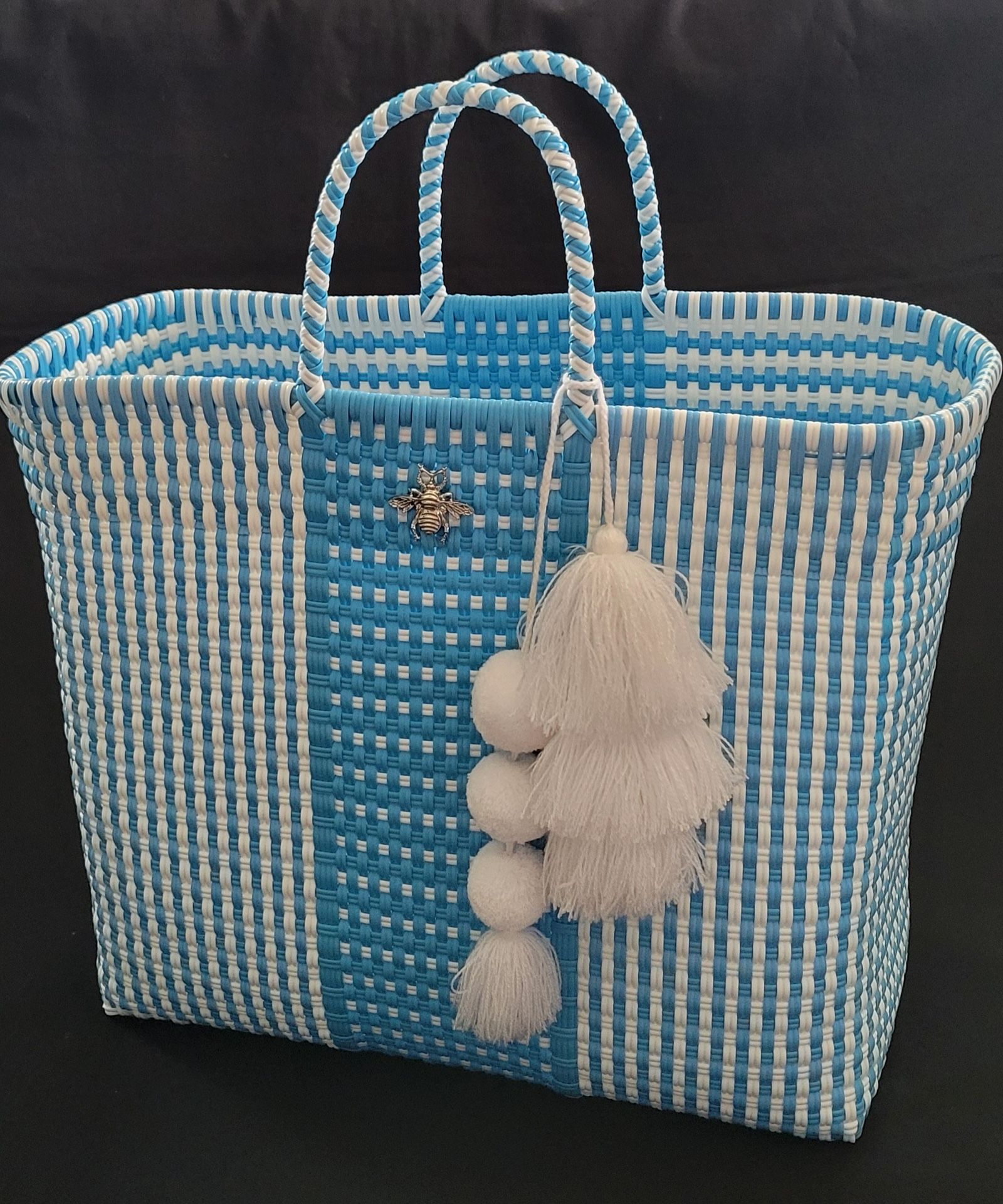 Gorgeous! Squeeze De Citron Beach/Market Tote/ Bag Blue&White 19"X15"X7"