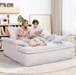 59''W Oversized Chaise Lounge Chair Sofa Bed - Plush Corduroy Upholstered Reading Chair, Cloud Couch for Living Room, No Assembly