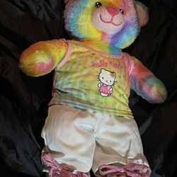 Build a bear rainbow swirl tie-dye with hello kitty outfit and tennis shoes sketchers