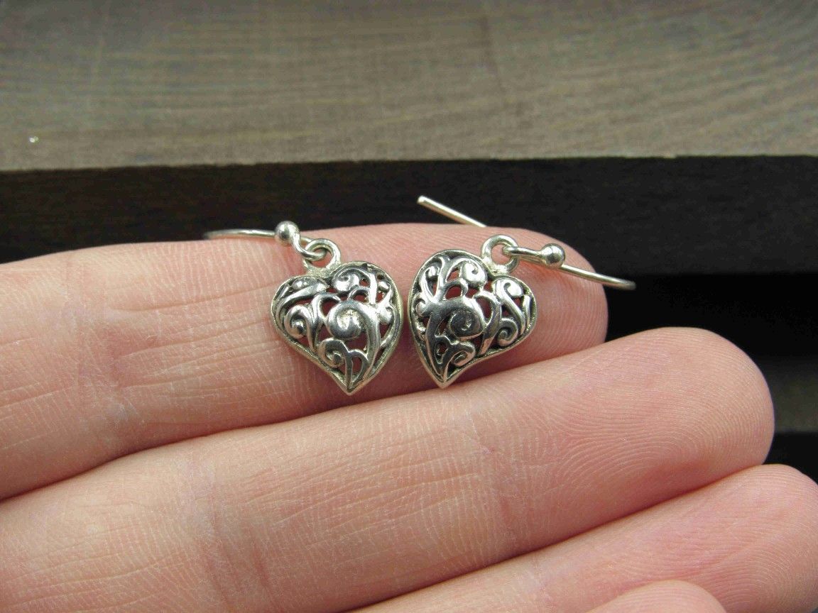 Sterling Silver Small Tarnished Love Earrings Vintage Wedding Engagement Anniversary Beautiful Everyday Minimalist Ornate Special