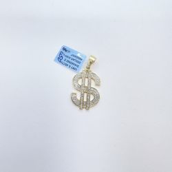 New 10k Solid Gold Diamond Dollar Sign Pendant 