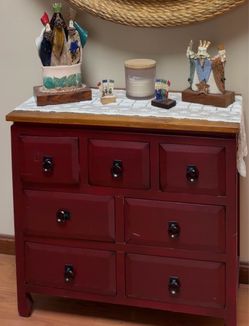 Red Wood Dresser with Ring Pull Hardware