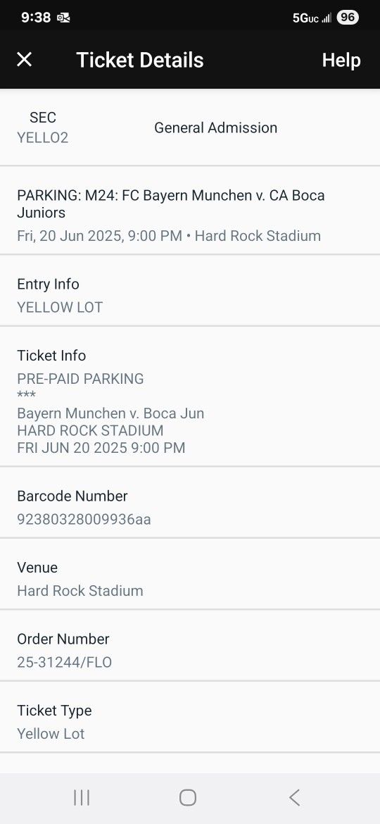 Parking Ticket. Hard Rock Stadium