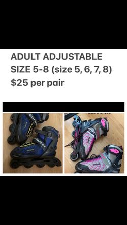 Rollerblades Adult Adjustable Size 5-8, shoe sizes 5, 6, 7, 8 only $25 per pair