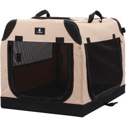 X-ZONE PET 3-Door Portable Soft-Sided Folding Soft Dog Travel Crate Collapsible Pet Kennel,Small, Tan, 24 x 16.5 x 16.5 Inches Nesting Boxes for House