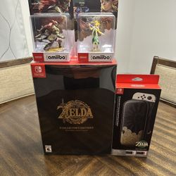 The Legend of Zelda: Tears of the Kingdom Collector’s Edition in Acrylic Casing, Zelda Switch Carrying Case & Zelda/Ganondorf Amiibo Bundle