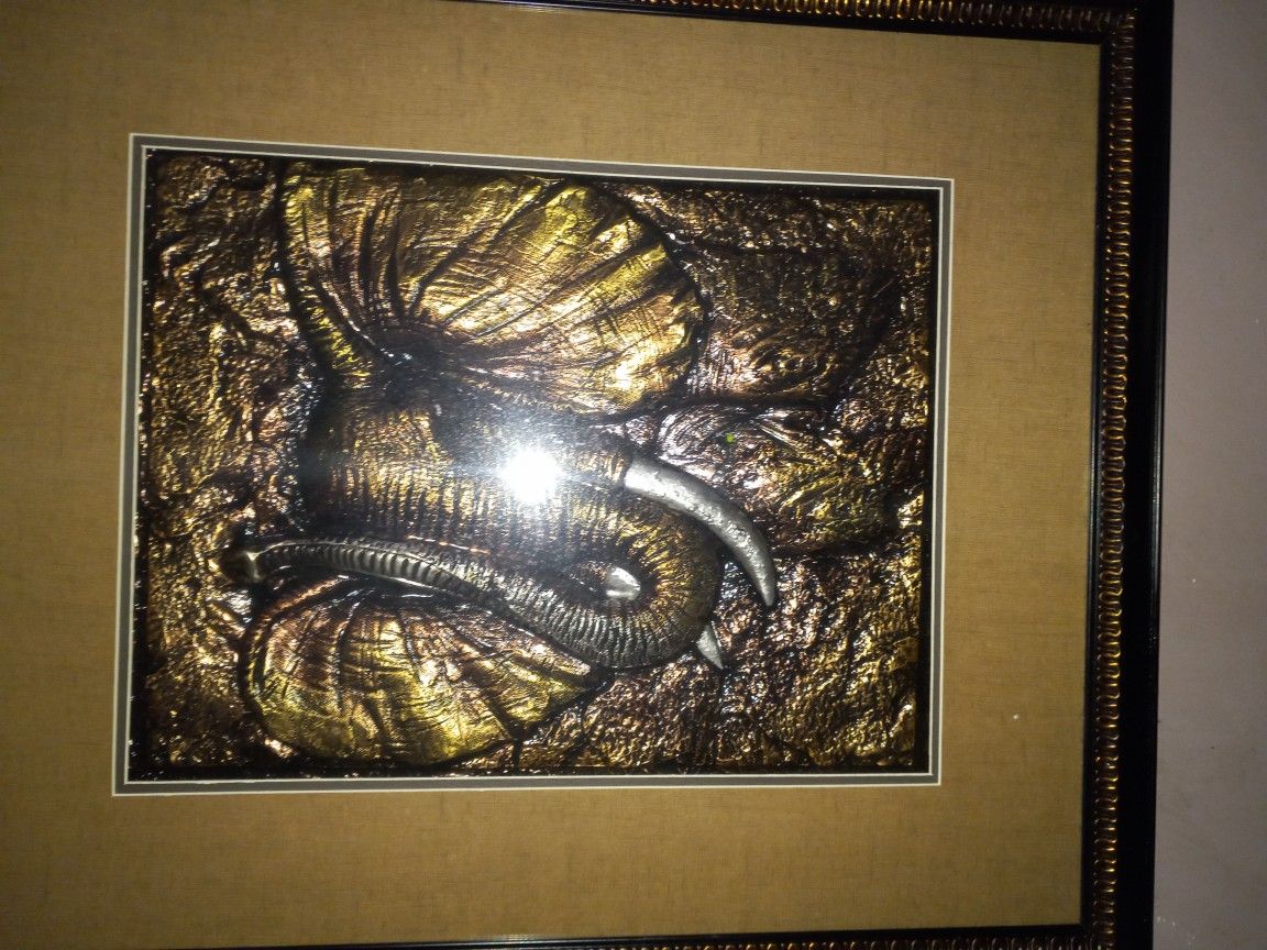 Elephant Art Inside Glass Frame Ready To Hang Nice Piece
